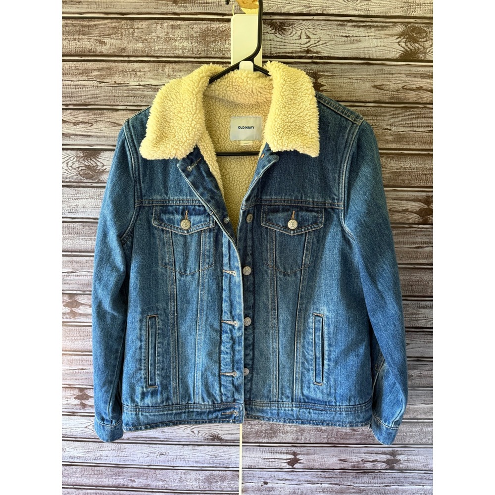 Old Navy Women's Sherpa Lined Denim Trucker Jacket Size M Blue NWT